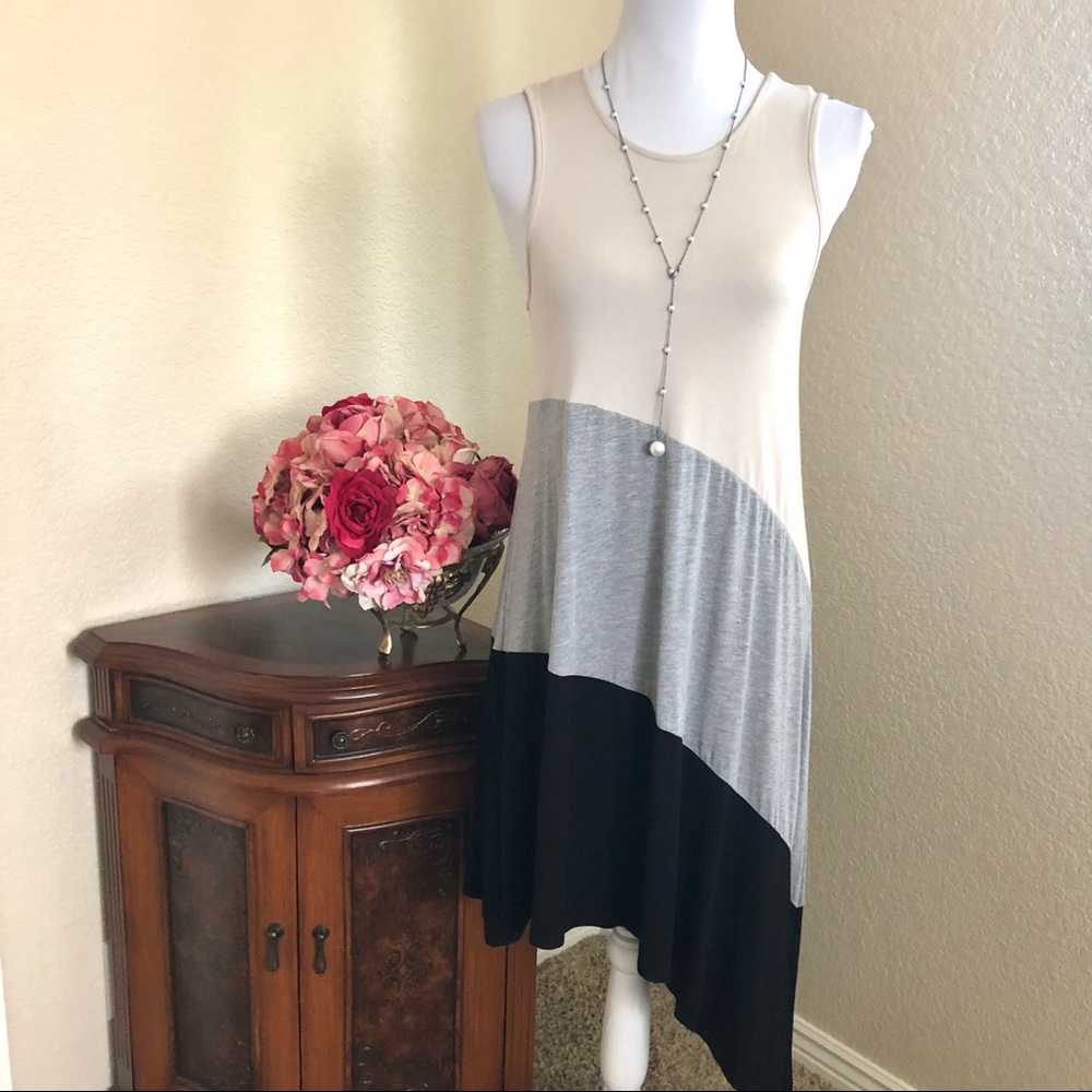 Grace Dresses Asymmetrical Color Block Tank Dress